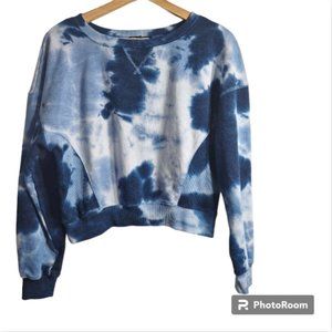 Steve Madden Crew Neck Cropped Sweatshirt in Blue Tie Dye Size Medium